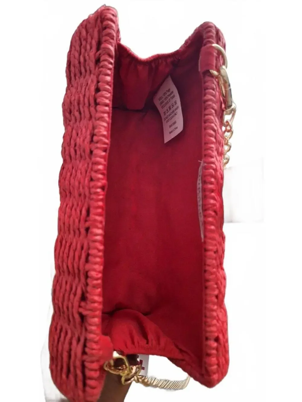 NWOT Shiraleah Red/Wine Wicker Clutch Crossbody Blue Leather Gold Chain [COPY]